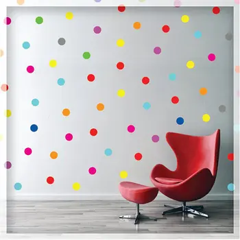 90 ADET Karışık 15 renk Gökkuşağı Polka duvar çıkartmaları sticker