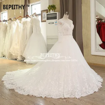 Kristal Kanat İle BEPEİTHY Robe De Mariage Topu Cüppe Düğün Elbisesi Uzun 2017 Dantel Gelinlikler Vestido De Novia Kollu