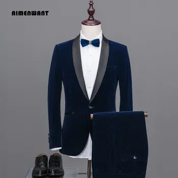 AİMENWANT Marka İngiltere Mens Vintage Elbiseler Yeni Avrupa İş Rahat Ceket+Pantolon Erkek Slim Fit Düğün Satış Blazers Set