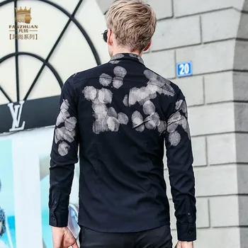 FANZHUAN Özellikli Marka Giyim Erkek Rahat Baskı Gömlek Uzun Kollu Artı Boyutu M-5XL Yeni Varış Moda Sonbahar Stil Asya Boyutu