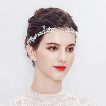 Muhteşem Rose Altın İnci Çiçek Düğün Gelin Saç Vine Nedime Saç Aksesuarları Kadın Saç Bandı Taslar Kristaller Kablolu