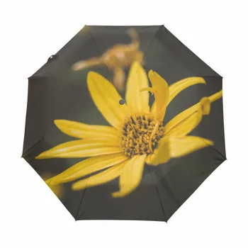 Ayçiçeği Baskılı Otomatik Şemsiye Büyük Açık Havada Şemsiye Rüzgar Geçirmez Dayanıklı Üç Katlanır Şemsiye Erkekler Kadınlar Lüks Rüzgar