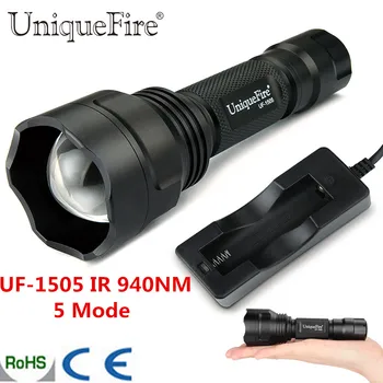 Uniquefire 1505 850NM IR Kamp Avcılık İçin el Feneri Kızılötesi 38 mm Konveks Lens Meşale Gece Görüş Lampe+Şarj Cihazı Led