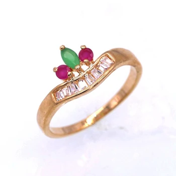 Kadınlar Lüks Evlilik Yıldönümü Nişan Yüzüğü Takı İçin GZJY Moda Altın Rengi Kırmızı ve Yeşil Zirkon Düğün Yüzük