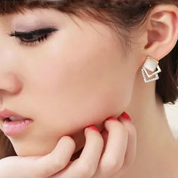 2016 Yeni Stil Kore Mizaç Ol Moda Kristal Küpe Geometrik Kare Opal Kadın Küpe Toptan