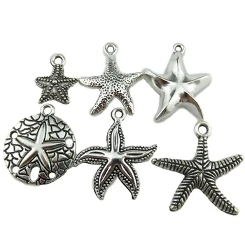 Ücretsiz kargo 6PCS KARIŞIMI Vintage Gümüş Alaşımlı Plaj Deniz Okyanus Tema Yıldız Balık deniz yıldızı Kolye