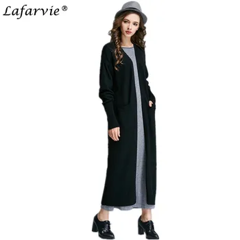 Lafarvie 2017 Yeni Sıcak Satış Kaşmir Hırka Örgü Kazak Sonbahar Kadın Moda V-Boyun Gömlek Kadın Korean Sürümü İnce Kürk Uzun