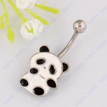 Göbek halkası moda piercing Göbek halkası Epoksi Panda göbek bar 14G 316 L cerrahi çelik çubuk Nikel-ücretsiz kargo