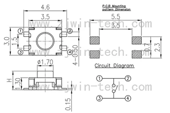 PCB için 1000PCS Güç Mikro Düğme 4Pin Boyutu 3X4X2mm/2.5 mm Anlık İnceliğini Anahtarı Butonu 12 V Dokunsal Anahtarı SMD Montaj