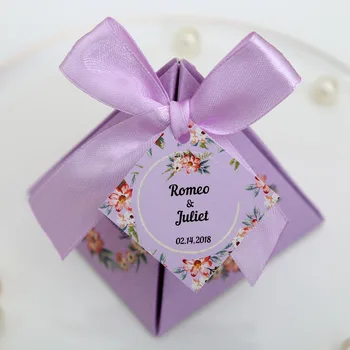 50 adet/lot Pembe/ Mor/ Tiffany Mavi Çiçek Düğün İyilik Şeker Kutuları Duş Bebek duş Parti Kağıt Hediye Kutusu Düğün Piramit