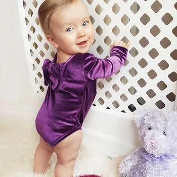 Ins Küçük Kız Bebek Kadife Tulumu Bebek Prenses Yay Tulumlar Bebekler Bahar Yılbaşı Romper 2018 Çocuk Giyim