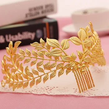 Alman altın rengi yaprak tiara de novia başlığa gelin saç süsleri taç düğün saç aksesuarları toptan