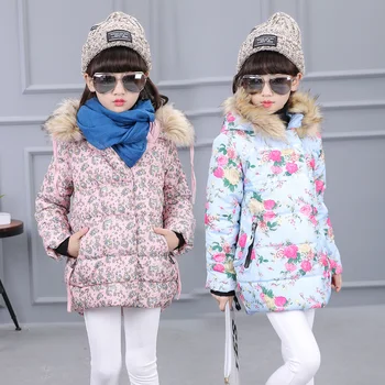 2018 kış çocuk kıyafetleri kız parkalar çiçek kalınlaştırmak kürk yaka kız bebek kız çocuk için palto kapşonlu yastıklı outerwears