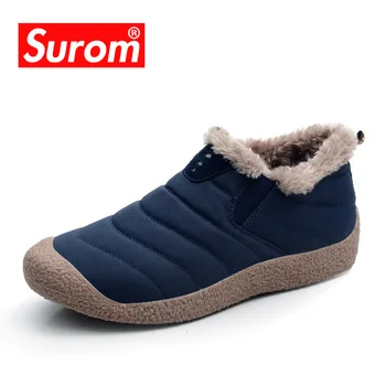 Yüksek Yeni marka SUROM kaliteli peluş sıcak erkek kış Üst Malzeme su geçirmez erkek kar botları erkekler Rahat Ayakkabılar çizmeler