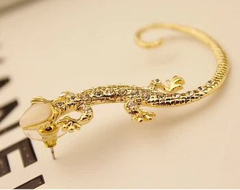 Yeni Moda Rhinestone Kulak Manşet Küpe Zarif Altın rengi Abartılı Gecko Kertenkele Küpe