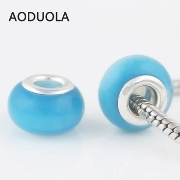 Pandora Bilezik Takılar İçin 10 Adet Çok 8*14 mm Linux Mavi Opal Gümüş Boncuklar Doğal Kedi Gözü Taşı Avrupa Çek Boncuk Fit