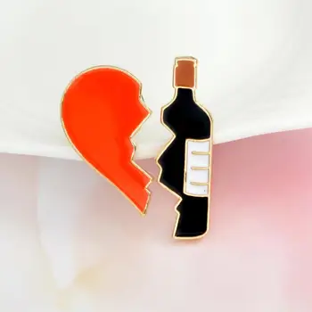 Yiustar 2 adet kadınlar için Kırık kalp ve Kırmızı şarap şişesi Metal Broş İğne DİY Kazak Pin Rozeti Hediye Takı seti