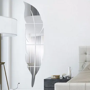 Ev Dekorasyon Aksesuarları Modern Tüy Akrilik Ayna Duvar Çıkartmaları Oda Süsleri Gümüş Yatak Odası Ev Dekorasyonu 73X18CM DİY