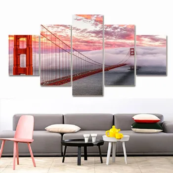 Resim 5 Adet Oturma Odası Ev Duvar Dekorasyonu Poster Golden Gate Köprüsü San Francisco, ABD Deniz