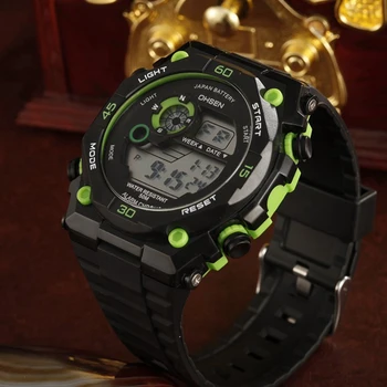 Üst Marka OHSEN Erkek Erkek 50m su Geçirmez Kuvars İzle Lastik Bant Spor Kol saati Ordu Yeşil Dijital Saat Sony Ericsson için Masculino Hediye