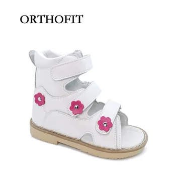 Kızlar İçin Anti çiçek Dekorasyon Basit Güzel bir Çocuk Hakiki Deri Düz Ayak Ayakkabı-virüs Ortopedik Ayakkabı Çocuk Sandalet