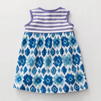 Küçük Maven Yeni Yaz Çocuklar Güzel Kolsuz Mor Mavi Çiçek Yamalı Çizgili O-boyun Pamuk Kız Rahat Elbiseler Kintted
