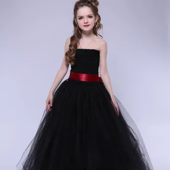 Tül Çiçek Kız Elbise Siyah Bebek Çocuk Prenses Tutu Elbise Parti Balo Kıyafeti, Çocuk Gösteri Doğum Günü Cadılar Bayramı Kostümü Elbise