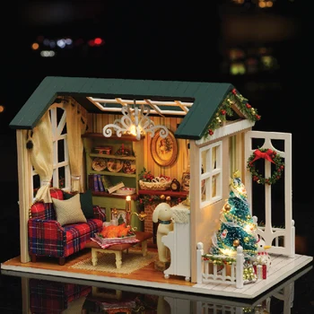 Mobilya DİY Oyuncak Ev Wodden Miniatura Bebek z009 Çocuklar hediye İçin Mobilya Seti Kutu Bulmaca Toplayın Dollhouse Oyuncak Evler