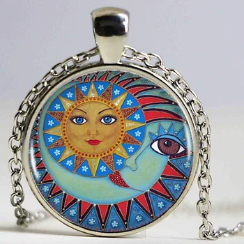 Amerikan Hippi Güneş Ve Ay Mandala Logo Kolye Çekicilik Kalp-Bronz Kolye Mücevher Dostluk şeklinde