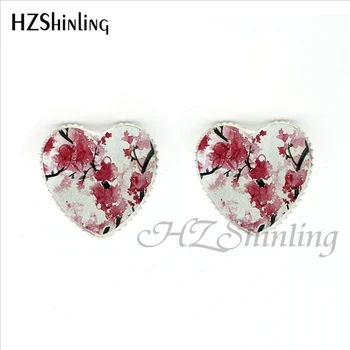 -0012 Yeni Moda Çiçek Küpeleri Kiraz çiçeği Kadınlar İçin Sanat Takı Cam Kubbe Kalp Küpe Küpe el Yapımı