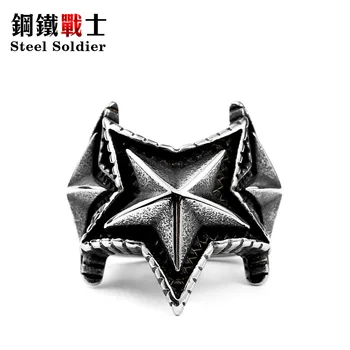 Asker çelik damla nakliye moda beş köşeli yıldız erkek yüzüğü paslanmaz çelik eşsiz mücevher toplamak