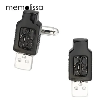 Erkek Kadın için Memolissa Şık Fransız USB Tasarım kol düğmeleri Siyah USB Manşet düğmeleri özel Gömlek kol düğmeleri Takı
