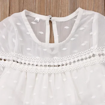 Yeni Yürümeye Başlayan Çocuklar Kız Bebek Giyim Prenses Tül Uzun Kollu Elbise Mini Beyaz Sevimli Parti Resmi Elbise Kızlar