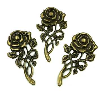 50Pcs Antik Bronz Tonlu Çiçek Gül Retro Klasik içi Boş Telkari Sarar Süsleme Sanatları 77mm Mücevher Takılar DİY Kolye