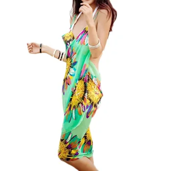 -Omuz Askısız Elbise moda Yaz Kadın Seksi Şifon Plaj Havlusu Pareo Sarong Kapak-up Kapalı