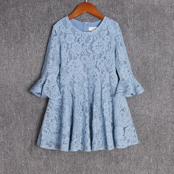 Bahar çocuk giyim açık mavi dantel elbise anne-kız moda etekler anne ve bebek kız ailesi kıyafetler elbise