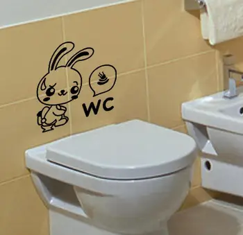 Güzel Karikatür Kawaii Çek Tavşan Kakası Tuvalet Çıkartmaları Komik WC Banyo Duvar Sticker Ev Çıkartma Sanat Süslemeleri Kağıt Çıkarılabilir