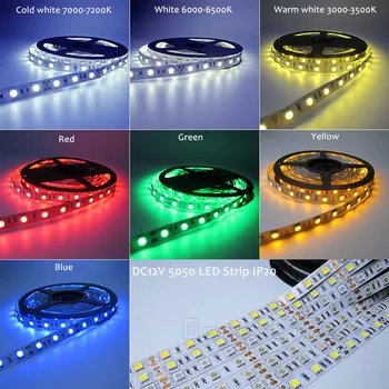 12 V Adaptör 5Meters Dimmer RF Uzaktan kumanda ile LED Şerit Şerit Işık 5050 60LEDs/m Beyaz,Sıcak beyaz,Kırmızı,Mavi,Yeşil,Sarı LED