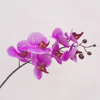 6 p Gerçek Dokunuş Düğün masa Süsleri, Ev Partisi Dekoratif Çiçekler için 7 Kafaları pu Sahte Orkide Phalaenopsis hafif mor Orkide