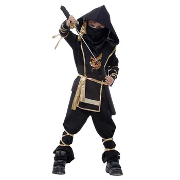Çocuk Süper yakışıklı Çocuklar siyah ninja savaşçı Cadılar Bayramı Partisi için Yetişkin Erkek Siyah Hokkaido ninja Kostümleri kostüm
