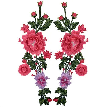 Çiçek Kırmızı Çiçek Yaka Yamaları Dikmek Cheongsam Elbise İçin Rozet Nakış Aplike Gül NL283 Elbise