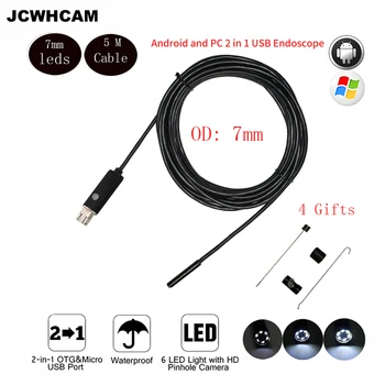 6 LED İle Dizüstü kapıların dışına/UVC İçin JCWHCAM USB Mobil Endoskop Android 7 MM Lens 5M Yılan Kamera su Geçirmez Muayene boreskop GiB