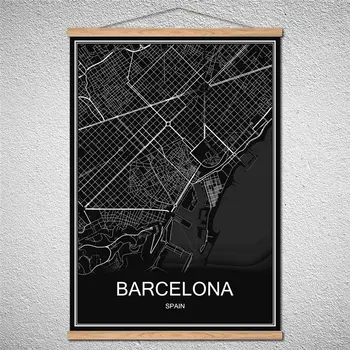 Çerçeve ile BARCELONA Dünya Şehir haritası Modern poster yağlı Boya Baskı resim Oturma Odası Soyut Cafe Tuval Desen Özelleştirilmiş