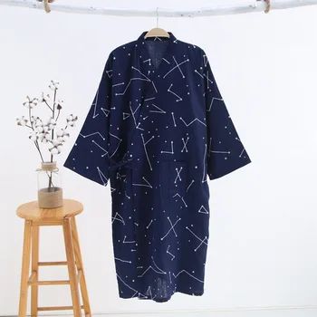 Aşık Japon Bornoz Erkek erkek Yıldız Baskılı Kadın elbise 2018 Yeni Nefes pamuk gazlı bez Soyunma Elbiseler Kıyafeti Kimono