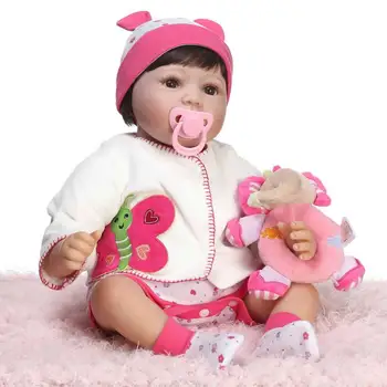 NPKCOLLECTİON yeniden Doğmuş Bebek Kız Kahverengi Gözlü Çocuk Doğum günü Hediyesi İle 22 İnç/56 cm yeni Doğan Silikon Yumuşak Prenses Yaşıyor Bebekler Bebek