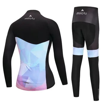 Kadın Bisiklet Forması Setleri Kadın Sonbahar Uzun Kollu Ropa Ciclismo Bisiklet Giyim Arasında Nefes Bisiklet Pantolon Pad Siyah Mavi