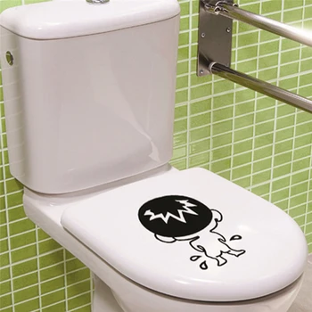 Komik çocuk siluet Banyo Tuvalet çıkartmaları duş odası ev dekorasyonu sanat diy Duvar sticker duvar siyah duvar çıkartmaları vinil