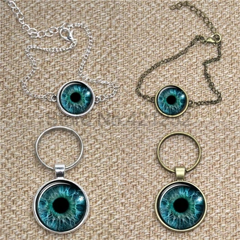 Mavi Yeşil Göz Üçüncü Göz Takı nazar Kolye Cam Cabochon imi kol düğmesi Anahtarlık küpe Kolye 24