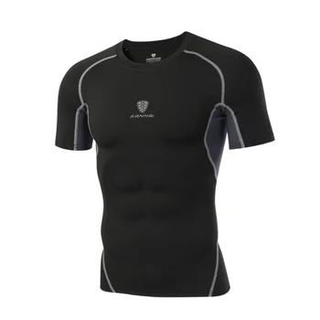 Sıkıştırma Hızlı Kuru Sıkı Çalışan T shirt Erkek Kol Spor salonu Beden Eğitimi Spor Vücut geliştirme Tees Kısa