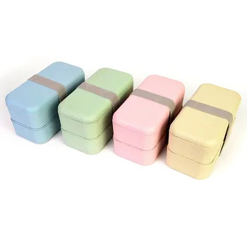 Buğday Samanı Öğle Yemeği Boxs Meyve Depolama Bento Kutusu Çift 4 BearCavalier-Renk İsteğe Bağlı Japon-Dikdörtgen Kutu Öğle Yemeği Katlı Boxs